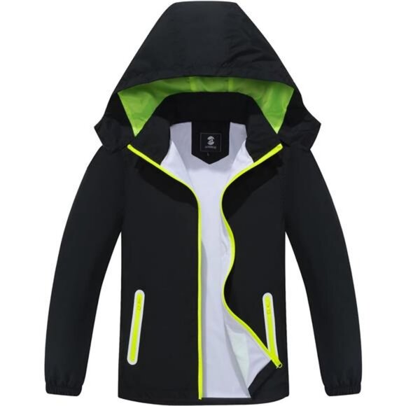 SaphiRose Kids Rain Jacket Waterproof Raincoat Mesh Lined Coat with Removable